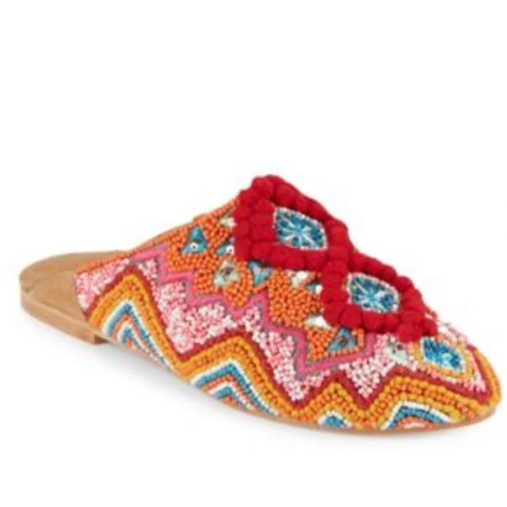 Antik Batik Sunny Baboush Slide Sandals in Red Multi, size 37 - Picture 2 of 7